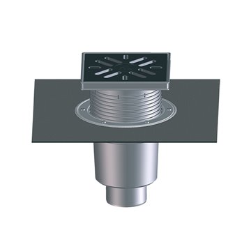 Scarico verticale 'Perfekt' DN110, foglio bitumato saldato, portagriglia/griglia plastica 244x244mm/226x226mm, raccoglisporco, d