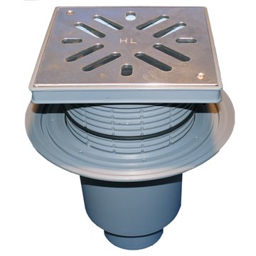 Scarico verticale 'Perfekt' DN110, flangiato, portagriglia plastica 244x244mm, griglia inox 226x226mm, raccoglisporco, dispositi