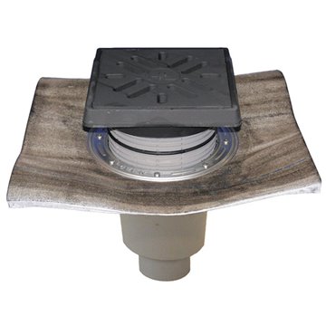 Scarico verticale 'Perfekt' DN110, foglio bitumato, portagriglia telaio/griglia ghisa 260x260mm/226x226mm, raccoglisporco, dispo