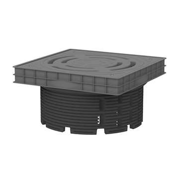 Camera di drenaggio e ispezione per tetti verdi, tetti in ghiaia e terrazze. Incluso telaio e griglia di plastica