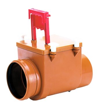 Valvola antiriflusso DN110 con clapet inox e pozzetto d'ispezione, chiusura manuale supplementare