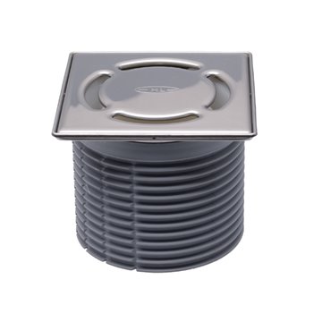 Portagriglia d 110mm inox 121x121mm/115x115mm con sifone. Sistema "Klick-Klack". Tappo di protezione/montaggio