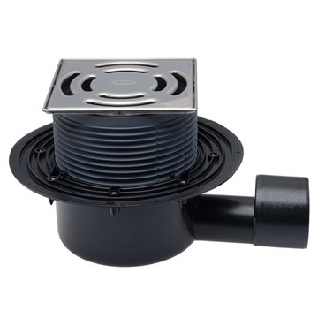 Scarico pavimento DN 50/75 orizzontale, dispositivo antiodore "Primus" 145x145 mm, "Klick- Klack" 138x138mm