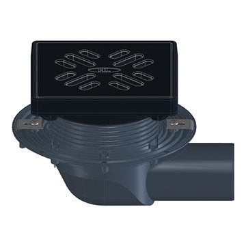 Scarico orizzontale DN75 con clapet antigelo, cornice in ghisa 190x190