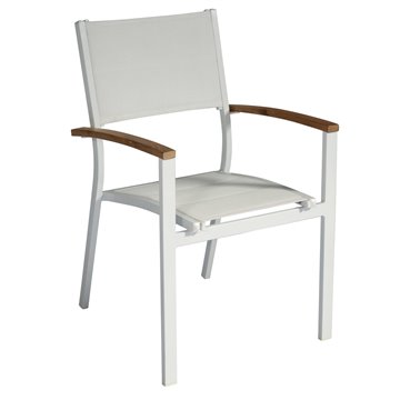 SEDIA TENERIFE ALU BIANCO OPACO/TEAK - TEXTILENE NERO - IMPILABILE