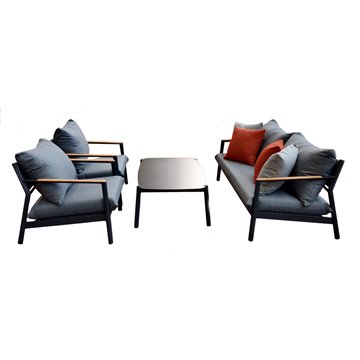 SET CASSIS IN ALLUMINIO ANTRACITE E TEAK - CUSCINI GRIGI E PILLOW MATTONE E CENERE