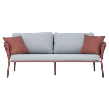 SALOTTO MARATEA IN ALLUMINIO ROSSO ANTICO E CORDA MATTONE - PILLOW MARRONE E GRIGIO