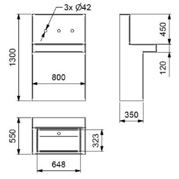 Console bagno con lavabo a scivolo in SOLID SURFACE, bianco