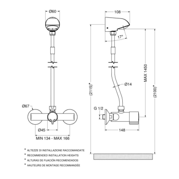 kit miscelatore temporizzato MODERN a parete, modello KSA32/36-30