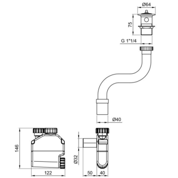 Kit di scarico per lavabo con piletta, sifone esterno e tubo corrugato in plastica 1“1/4