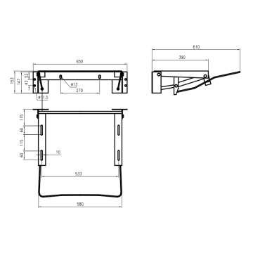 Mensola reclinabile per lavabo serie EASY regolazione pneumatica con leva frontale