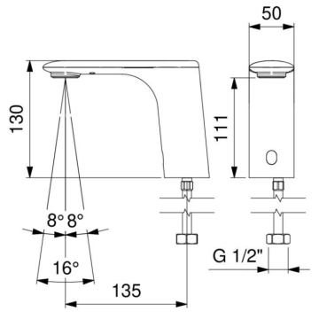Rubinetto elettronico per lavabo serie OTTO a fotocellula, modello 500.10/R
