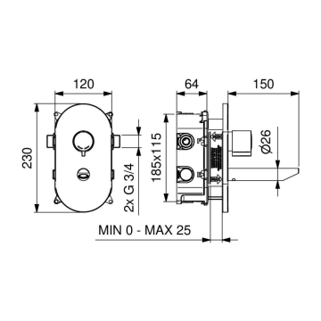 Il Miscelatore temporizzato lavabo serie 700 da incasso a parete modello 700.B2/1