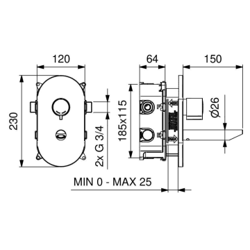 Miscelatore temporizzato lavabo serie 700 da incasso a parete 700.B2/1F