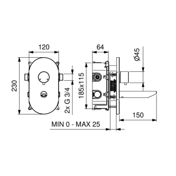 Miscelatore termostatico temporizzato lavabo serie 700 da incasso (modello 700.B1/1)