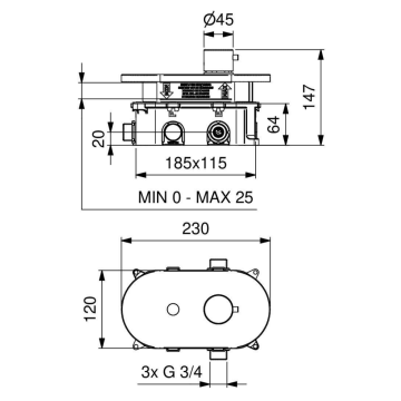 Il miscelatore elettronico per doccia serie 700 a fotocellula da incasso a parete (modello 700.A4/1R)