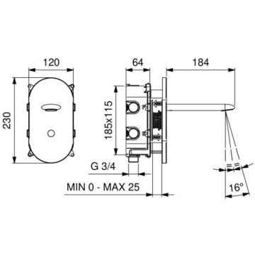 Il Rubinetto Elettronico Lavabo Serie 700 a Fotocellula da Incasso con Bocca di Erogazione modello 700.A8/1R