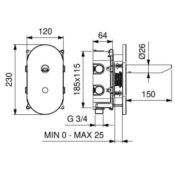 Il Rubinetto Elettronico Lavabo Serie 700 a Fotocellula da Incasso con Bocca di Erogazione modello 700.A8/1R