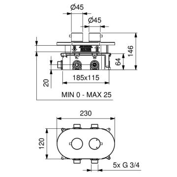 Il miscelatore termostatico temporizzato per doccia da incasso con deviatore della serie 700 (modello 700.A1/1)