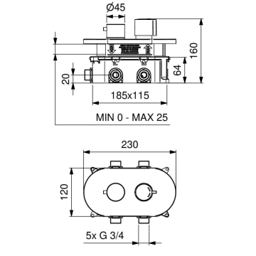 Il Miscelatore Temporizzato Doccia Serie 700 da Incasso a Parete con Deviatore (modello 700.A2/1-30)
