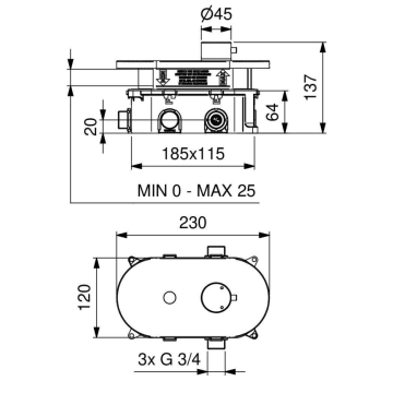 Il Miscelatore termostatico elettronico per doccia serie 700 da incasso, modello 700.A3/1