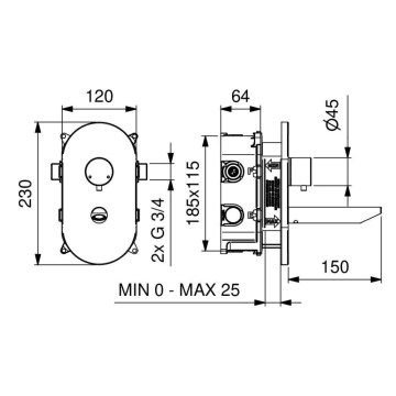 Miscelatore termostatico per lavabo serie 700 da incasso modello 700.B3/1