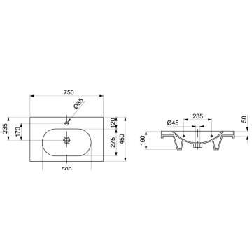 Il Lavabo sospeso serie EASY modello 10396