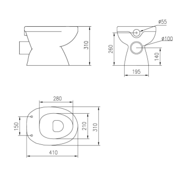 Vaso serie KIDS in ceramica con scarico a parete