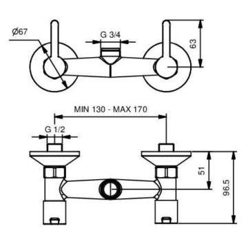 Il Miscelatore a parete con vitoni a dischi ceramici e comando con leve modello 09450/LDC