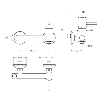 miscelatore monocomando serie EASY a parete, modello 02405/LN