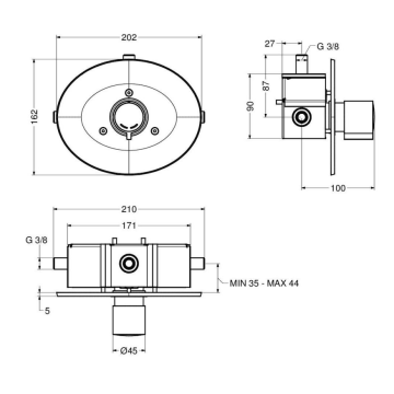 Miscelatore temporizzato doccia serie MINIMAL da incasso a parete, modello 08542/1-30F