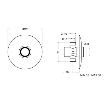 rubinetto temporizzato doccia serie MODERN da incasso a parete con comando a pulsante antibloccaggio, modello 08540/E-30F