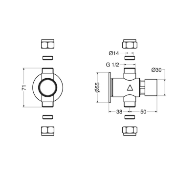 Rubinetto con installazione a parete per bagni pubblici, facile e comodo da utilizzare grazie al comando a pulsante con disposit