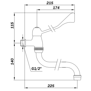 Rubinetto rovesciato per lavabo a parete modello 02010/DC