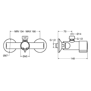 Realizzato con corpo in ottone cromato, questo miscelatore a parete della serie MINIMAL combina eleganza e funzionalità