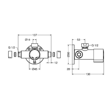 Pratico e moderno miscelatore temporizzato a parete, ideale per docce in ambienti pubblici e privati
