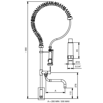 Gruppo Doccia Prelavaggio Stoviglie H900mm con Rubinetto a Metà Tubo, modello 9425 di Idral
