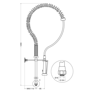 Gruppo doccia prelavaggio stoviglie H1200mm, modello 9410 di Idral