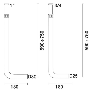 Tubo di scarico a parete cromato per flussometro modello 08060/1TB34 di Idral.