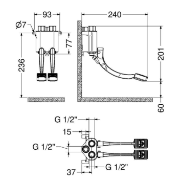 Miscelatore a due pedali per installazione a parete modello 2068 Idral