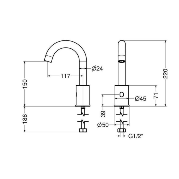 rubinetto elettronico lavabo Idral CURVE modello 02503/1PM