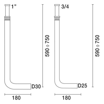 Tubo di scarico a parete cromato per flussometro, modello 08060/1TB1 di Idral.