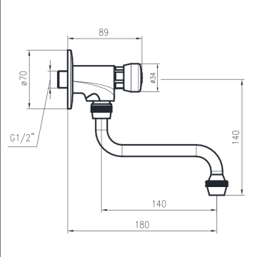 Rubinetto temporizzato a parete Idral serie CLASSIC modello 08015/E