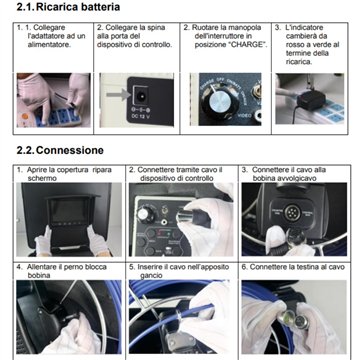 Videocamera ispezione tubazioni WA2 cavo 30 m LCD 9"