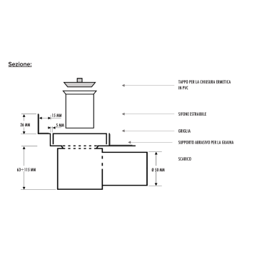 Canaletta inox piastrellabile 885 mm DN50 55 l/min