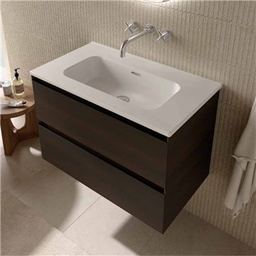 Mobile bagno sospeso 80 cm eucalipto con lavabo in ceramica – Tania