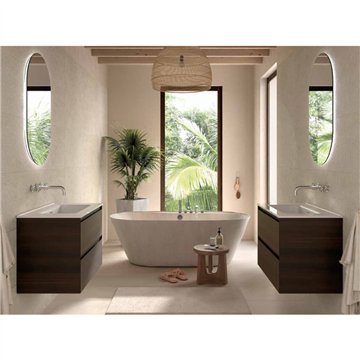 Mobile bagno sospeso 80 cm eucalipto con lavabo in ceramica – Tania