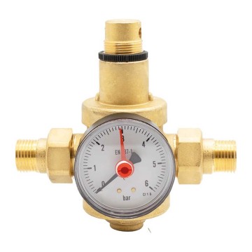 Riduttore pressione acqua 1"1/4 MM PN25 ottone con manometro CE