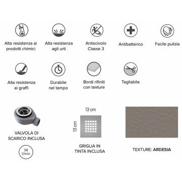 Piatto doccia ZERO Mineral Plane 1000x1400 mm bianco antiscivolo