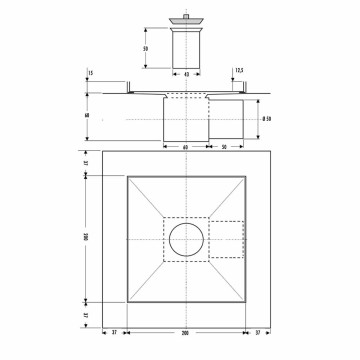 Sistema di scarico inox Style quadrato piastrellabile DN50 acciaio